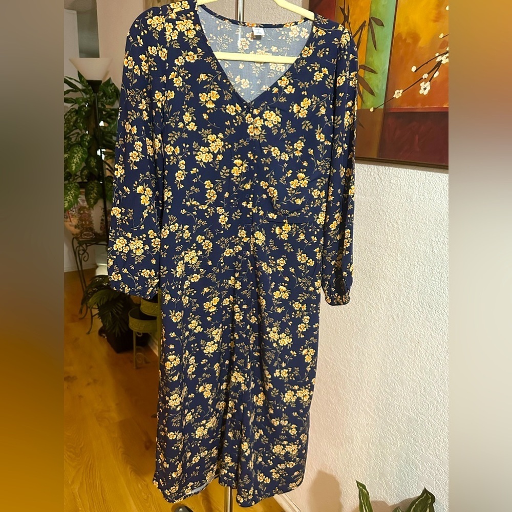 Old navy Navy floral longsleeve dress size S - Picture 2 of 11